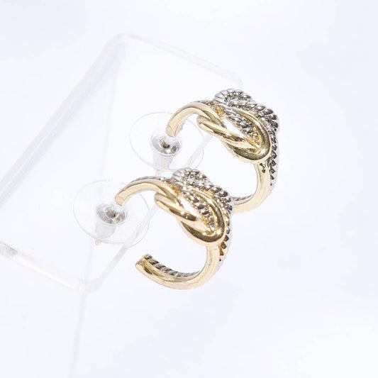 Two-Toned Chain Knotted Huggie Hoop Earrings