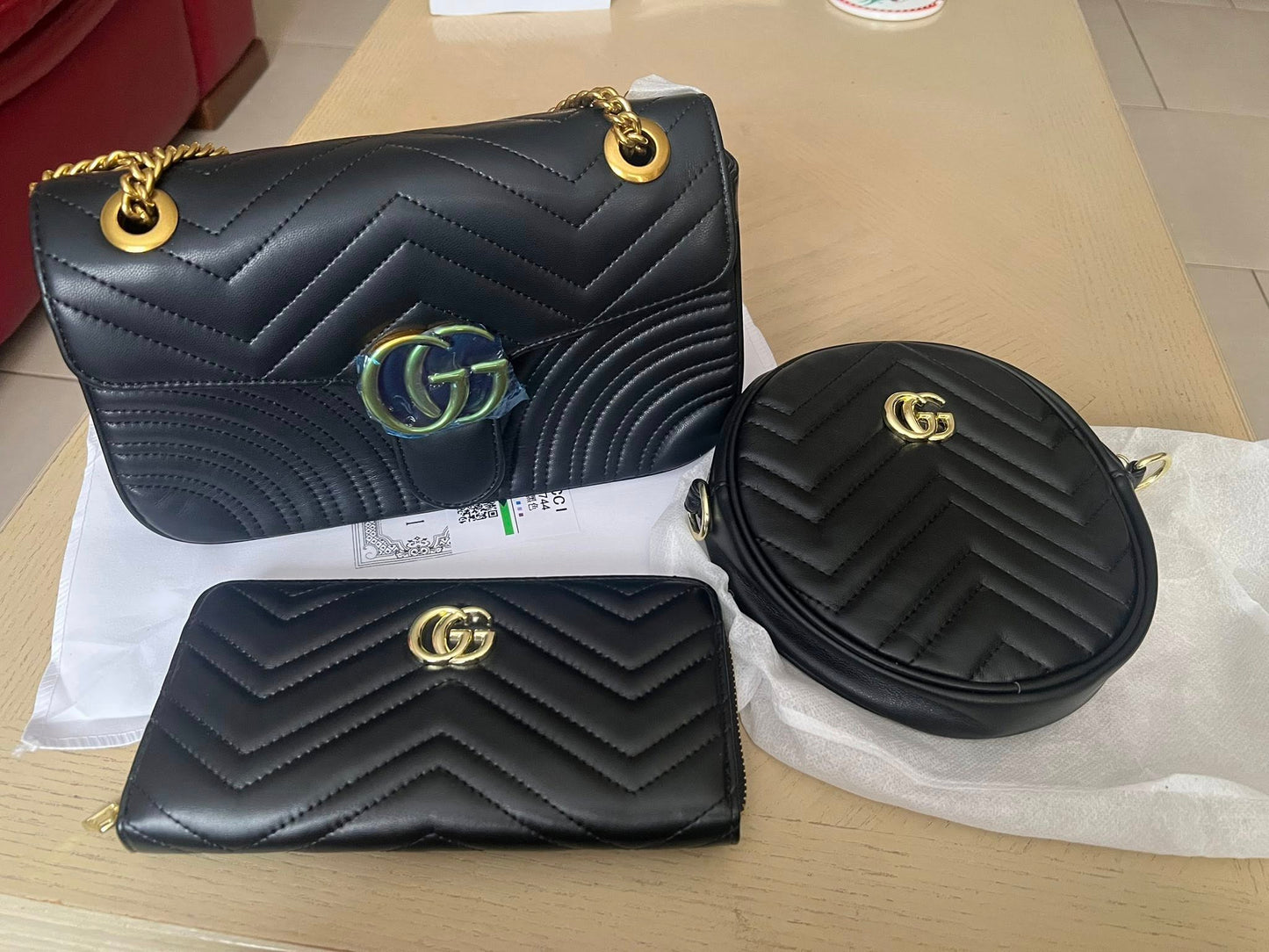 Black Quilted 3-Piece Purse Set