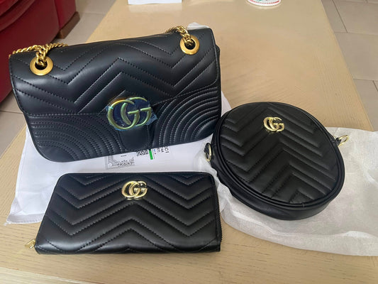 Black Quilted 3-Piece Purse Set