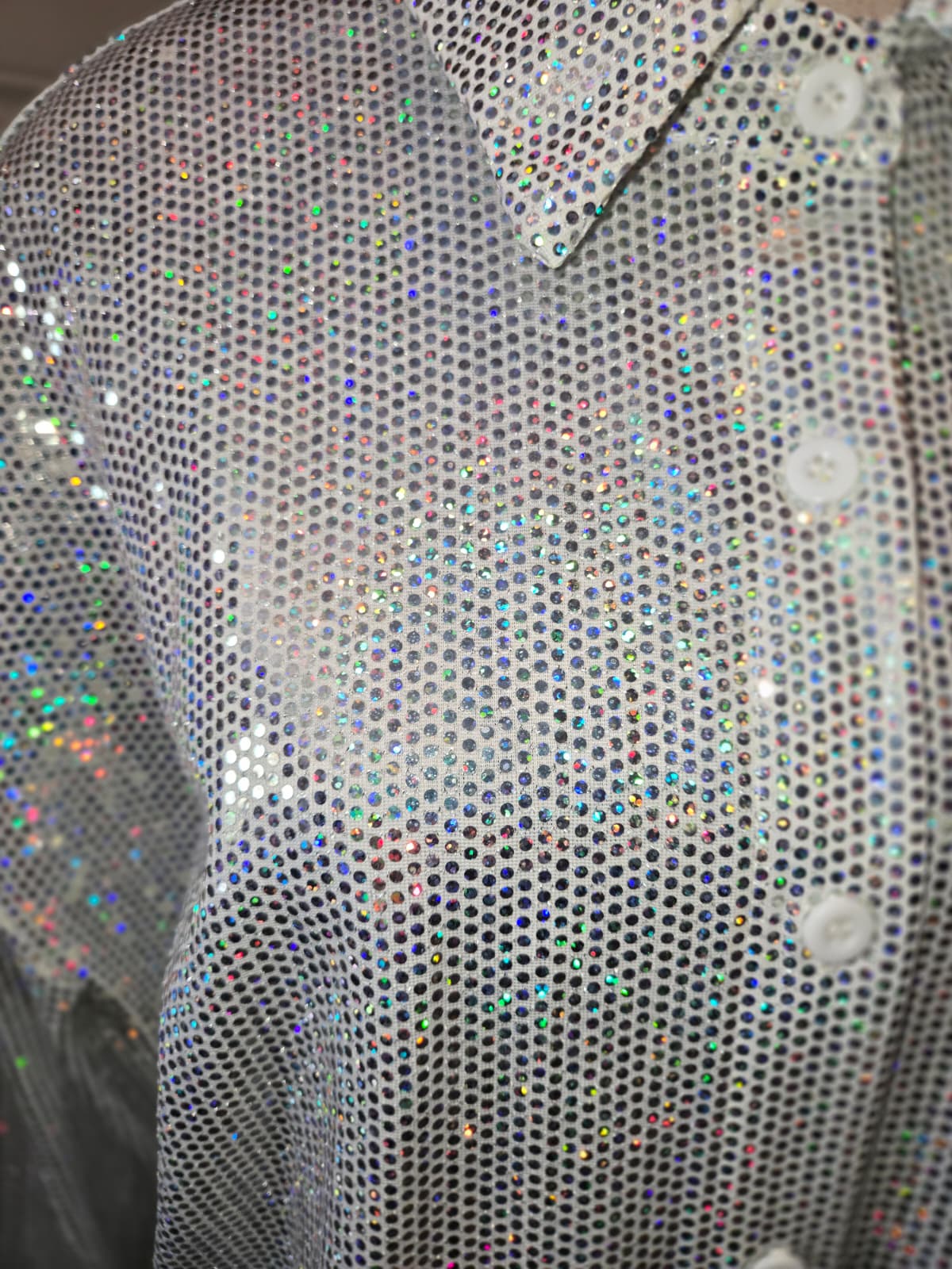 Silver Iridescent Sparkle Button-Up Shirt – Size Large