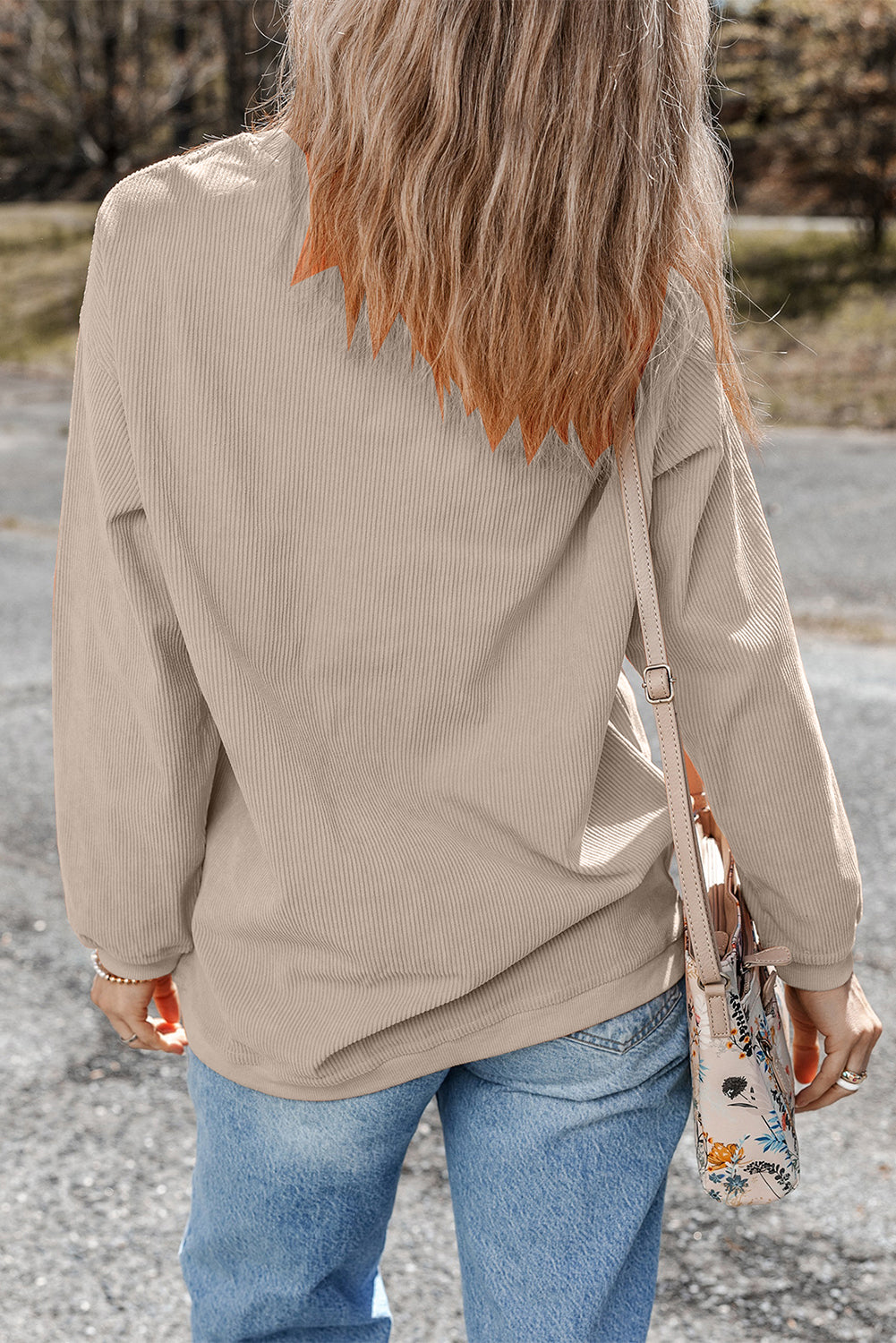 Tan Twisted Rib Texture Game Day Football Embroidered Baggy Sweatshirt