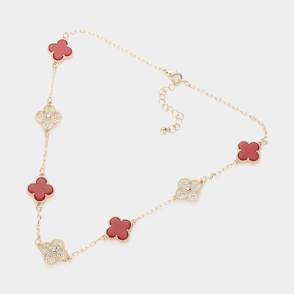 Stone Paved Natural Stone Quatrefoil Station Necklace