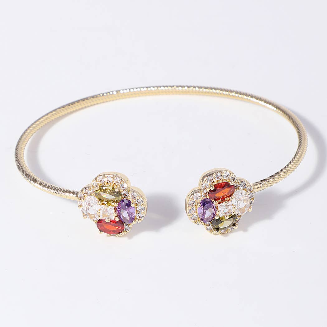 Multicolor Leaf Shape Edge Cuff Bangle Bracelet