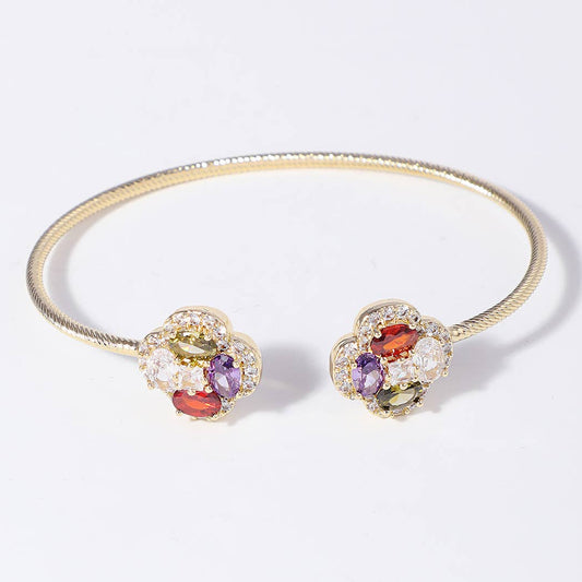 Multicolor Leaf Shape Edge Cuff Bangle Bracelet