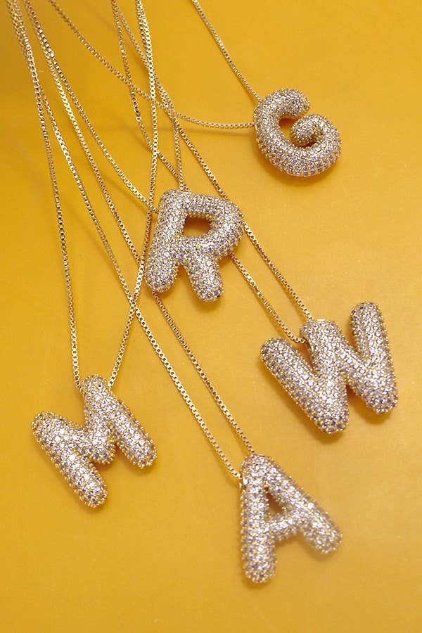 INITIAL PAVE RHINESTONE BUBBLE BALLOON NECKLACE | 80N751