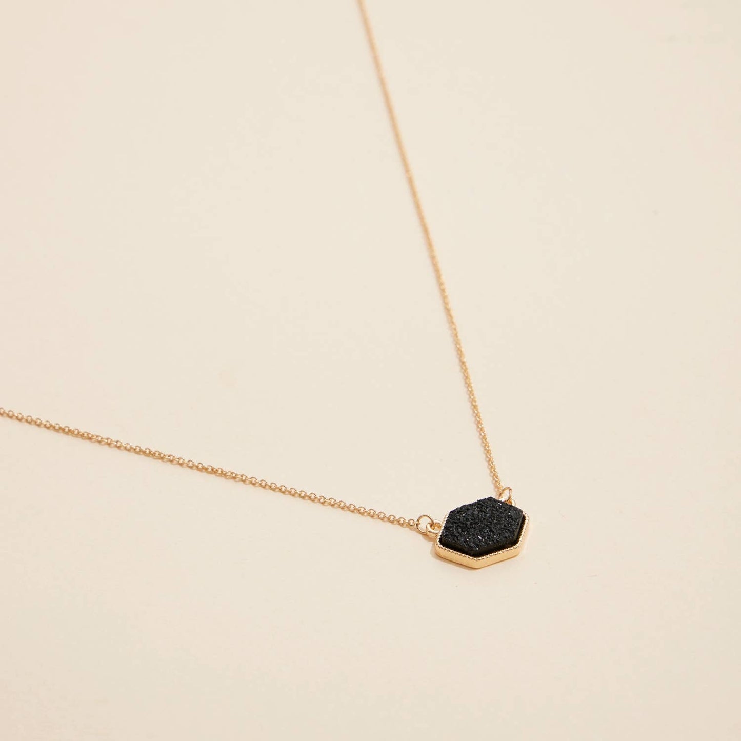 Hexagon Druzy Stone Charm Short Necklace
