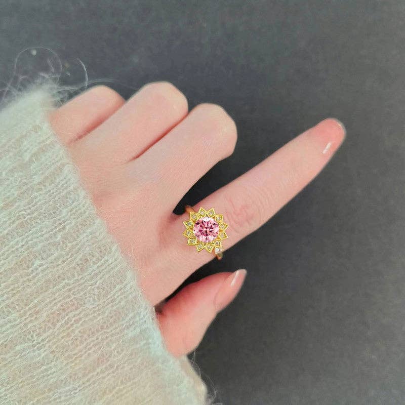 Dainty Sunflower Anxiety Fidget Spinner Ring in Solid Copper