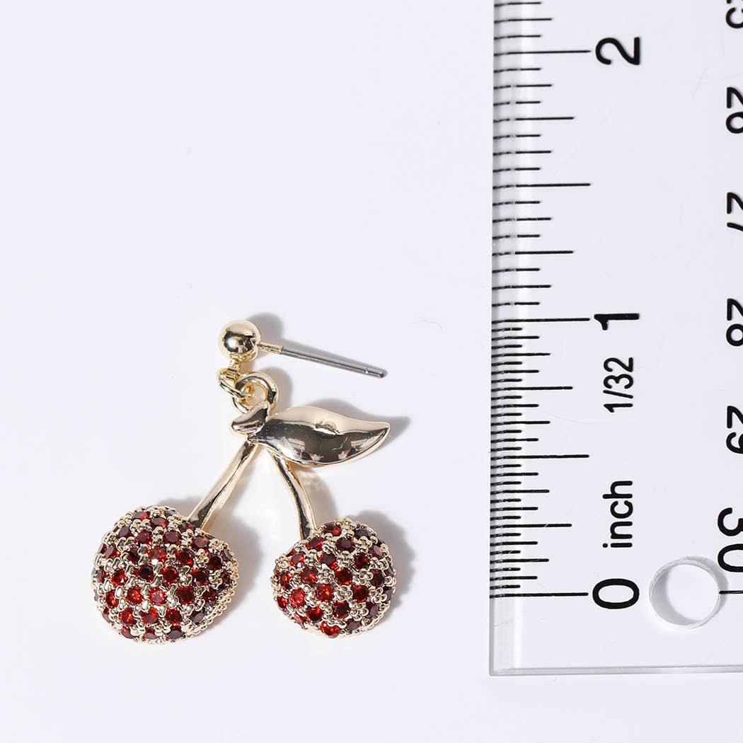 Gold Plated Pave Cherry's Stud Post Earrings
