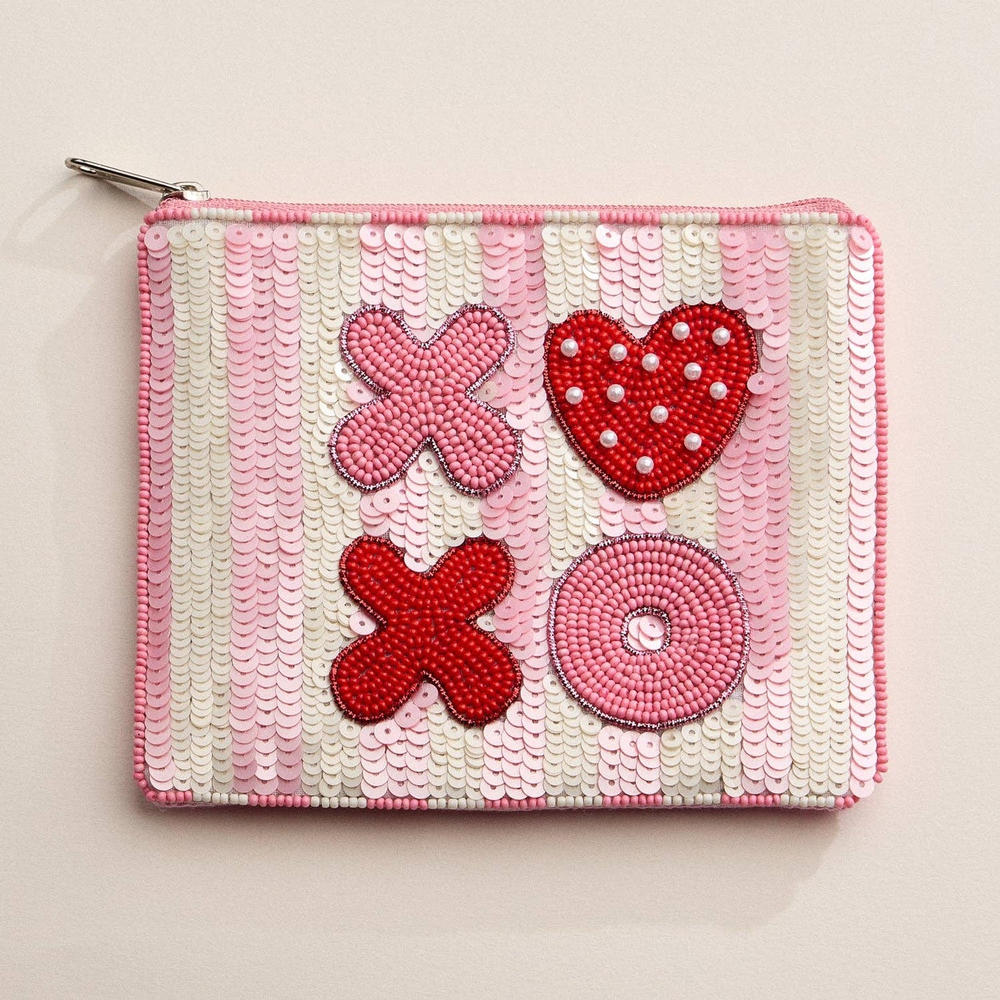 Beaded XOXO Heart Sequin Pouch