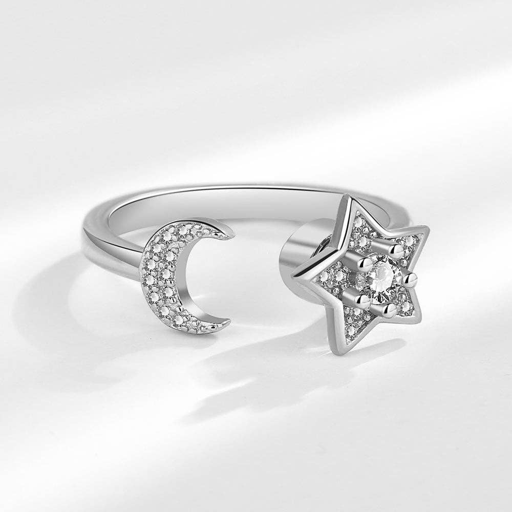 Gold Moon Star Anxiety Fidget Spinner Ring in Solid Copper