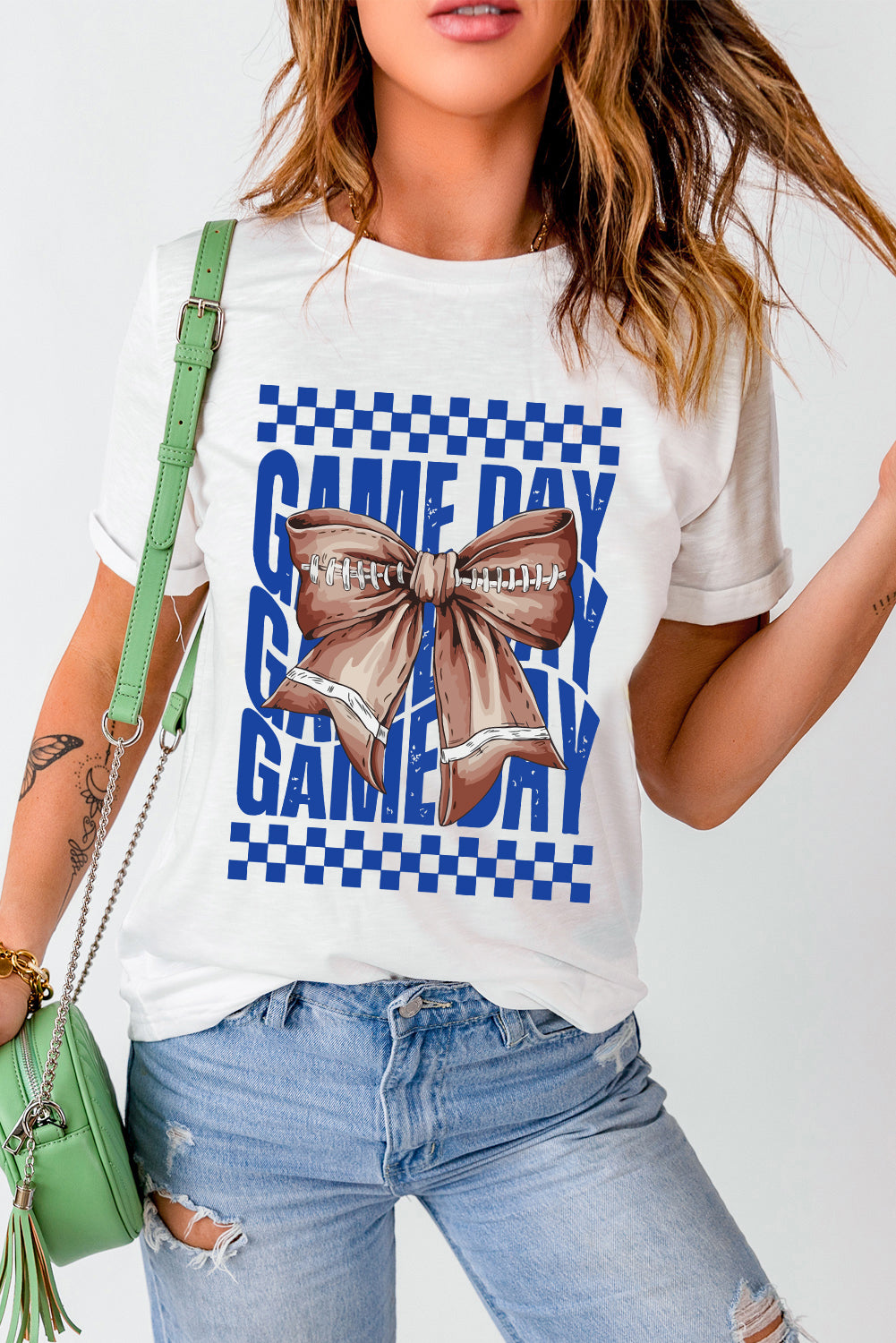 White Football Bowknot GAME DAY Graphic Tee