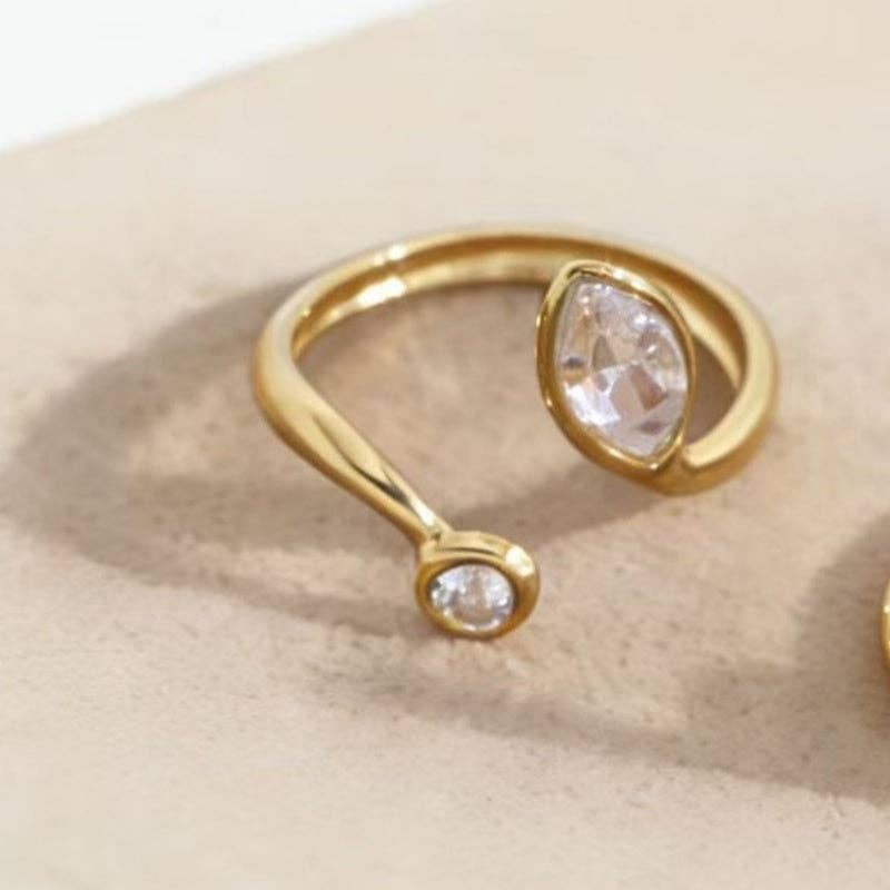 Gold Round Marquise Stacking Open Ring in Stainless Steel
