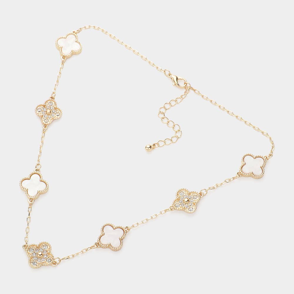Stone Paved Natural Stone Quatrefoil Station Necklace