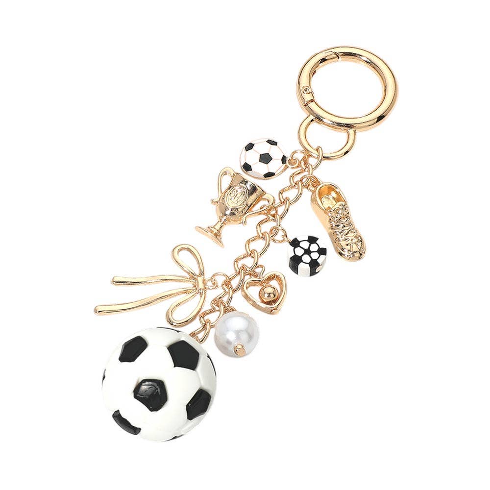 Soccer Theme Pearl Bow Charm Embellished Keychain Bag Charm