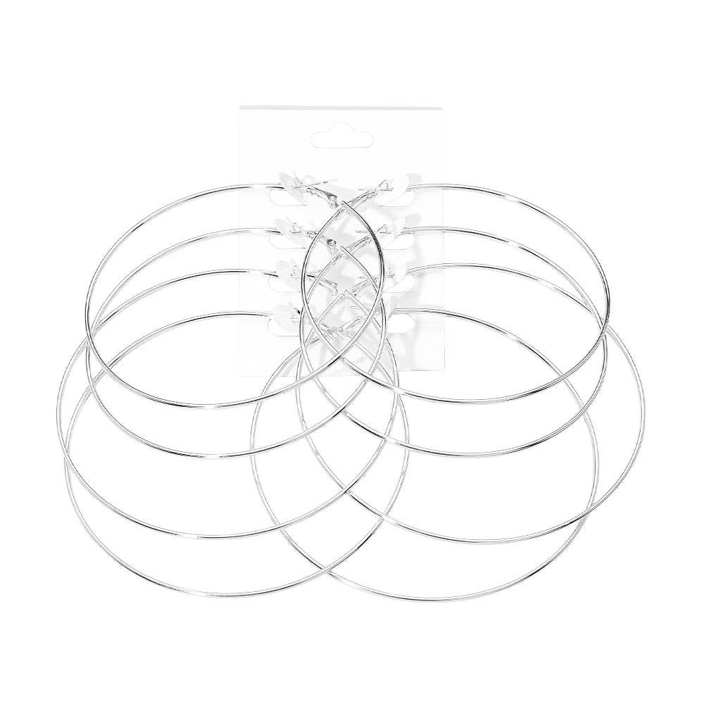 SET OF 4 - Large Thin Metal Hoop Earring Set
