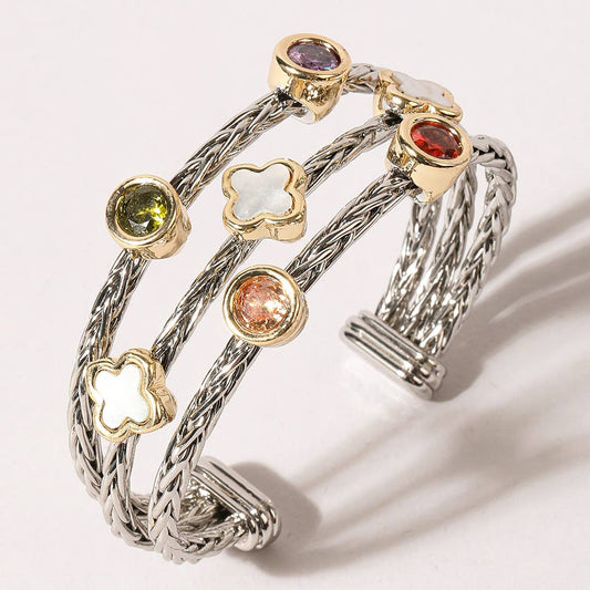 Stone Multicolor Pointed Clover Cuff Bracelet