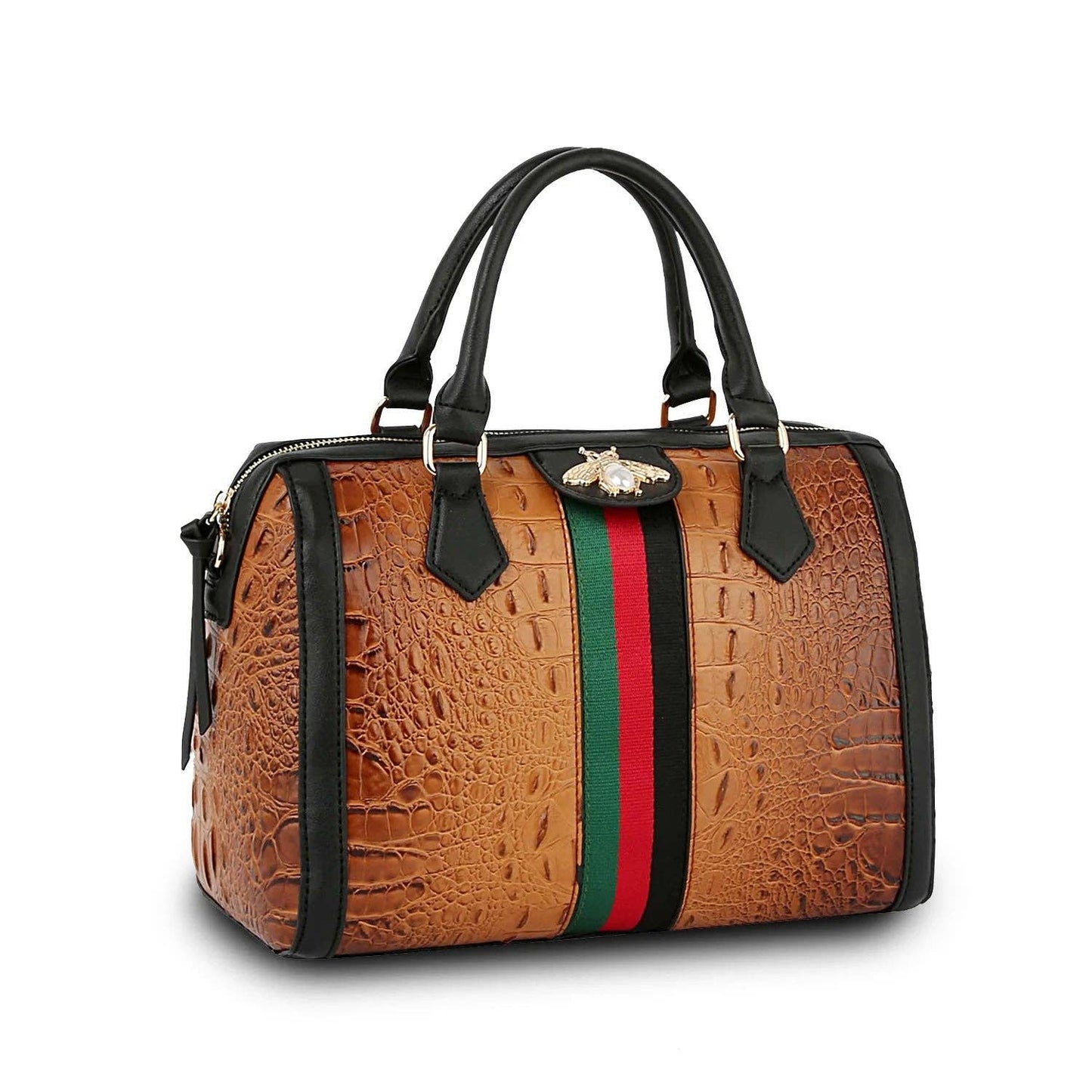Fashion Crocodile Satchel With Bee and Stripe
