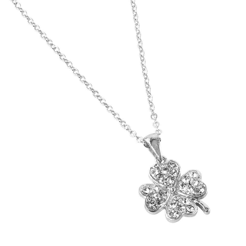 Stone Paved Mini Clover Pendant Necklace