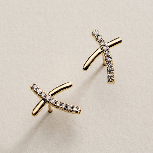 Gold Filled Curved Cross Stud Earrings | Faith Jewelry