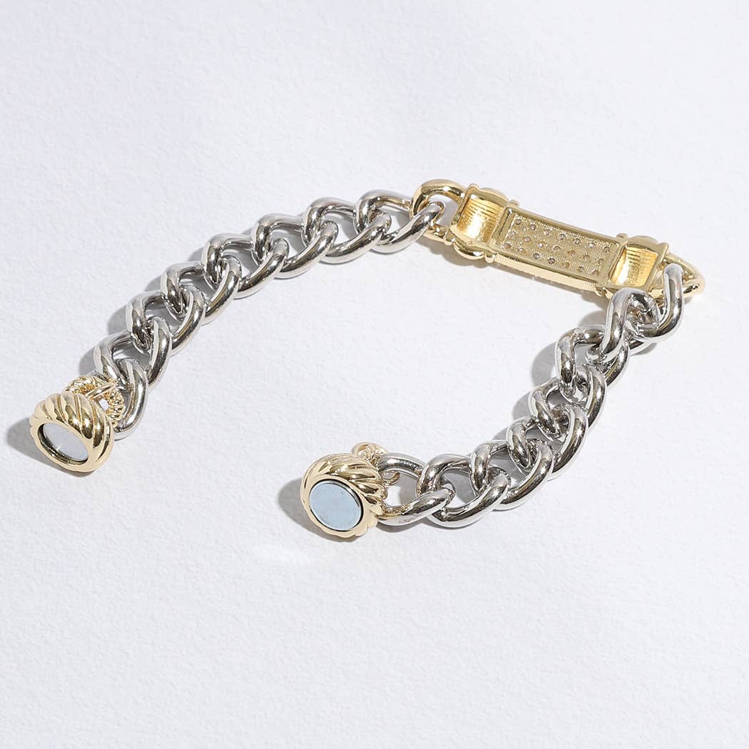 Stone Paved Bar Pointed Chain Magnetic Bracelet