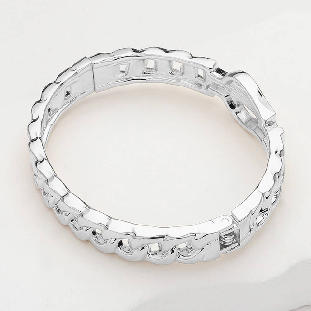 Stone Paved Belt Buckle Accented Cuban Chain Bangle Bracelet