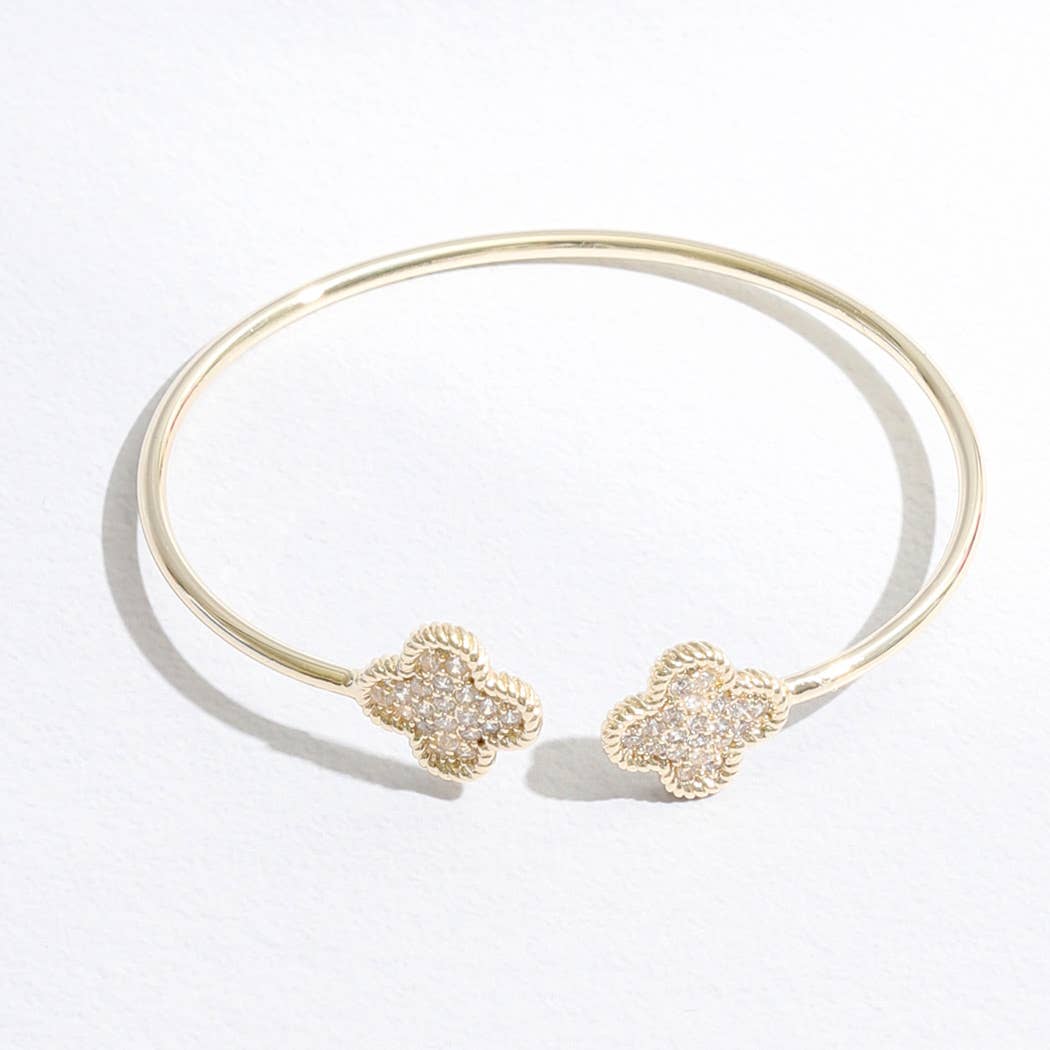 Thin Gold Tone Wire Two Clover Edges Bracelet