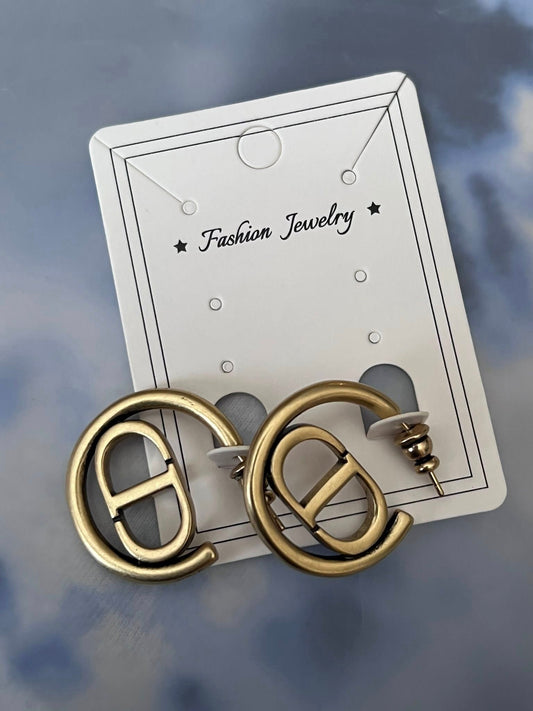 Gold Double Letter Stud Earrings