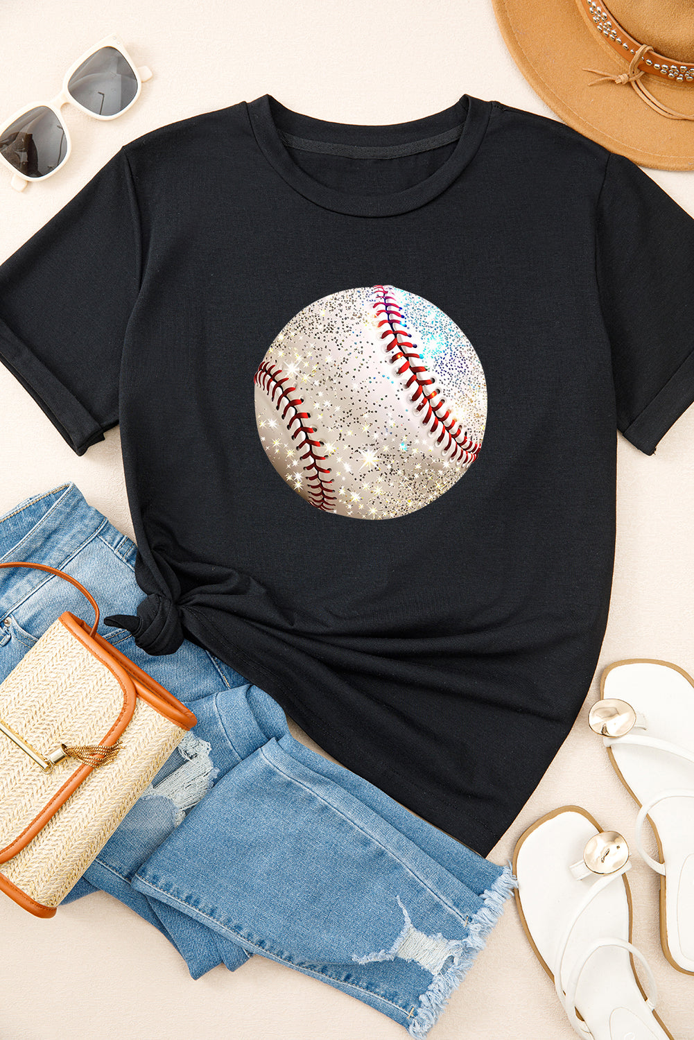 Baseball Print Cotton Blend T Shirt