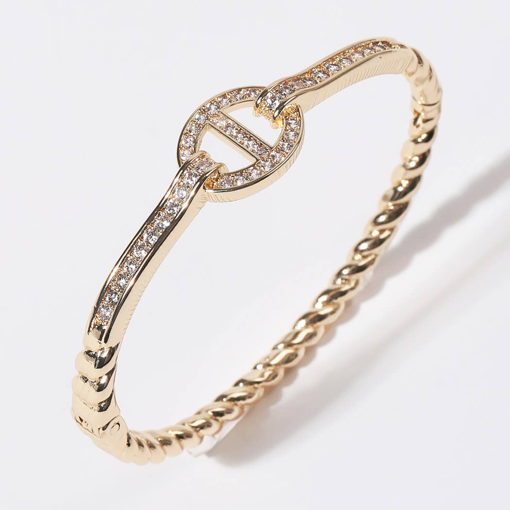 Linked Oval Twisted Gold Plated Bangle Bracelet
