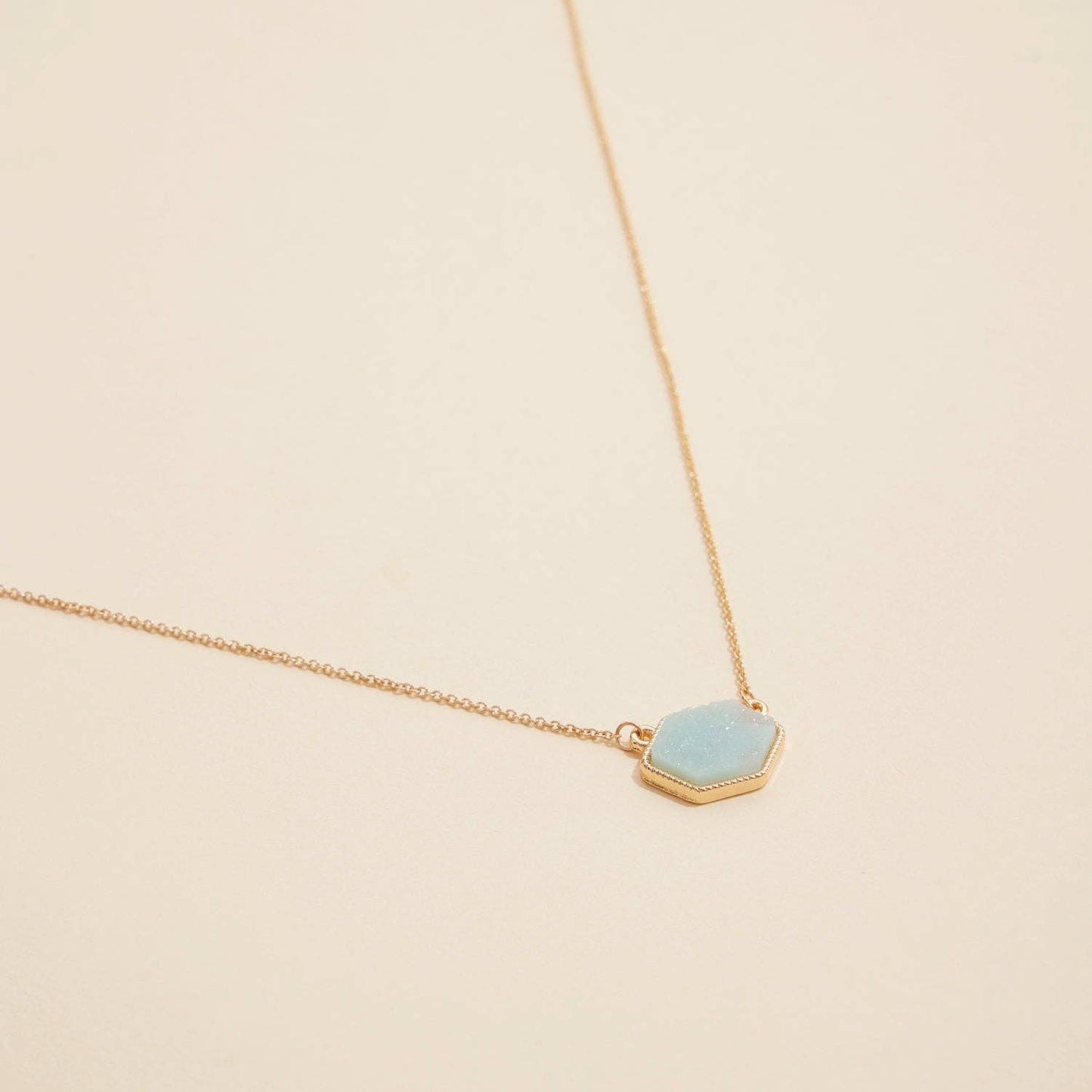 Hexagon Druzy Stone Charm Short Necklace