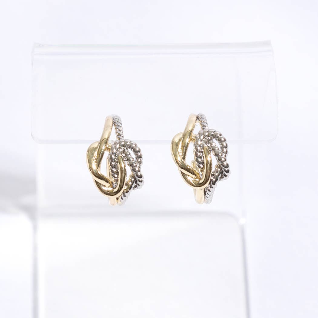 Two-Toned Chain Knotted Huggie Hoop Earrings