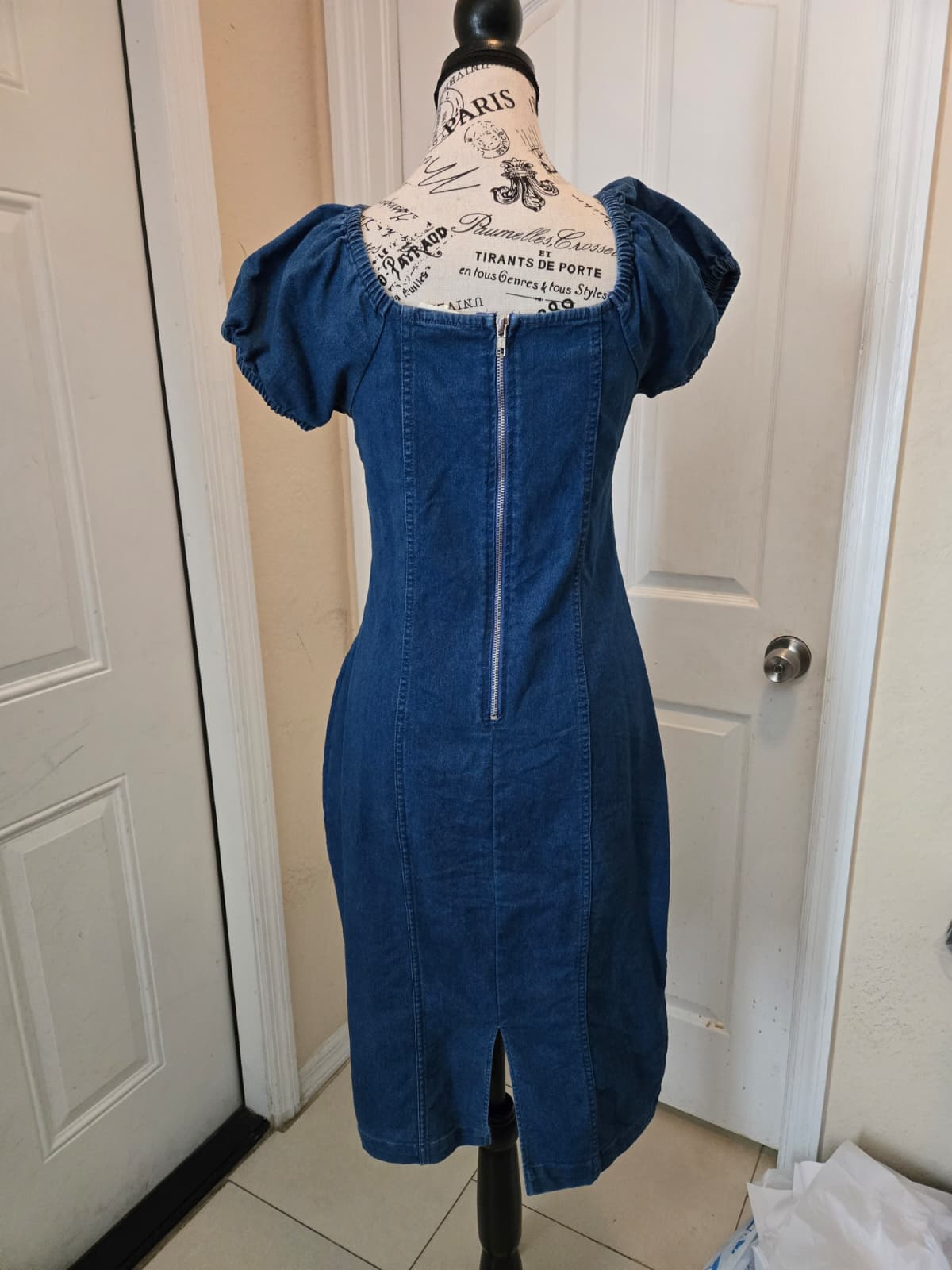 Derek Heart Denim Puff‑Sleeve Dress – Size Large