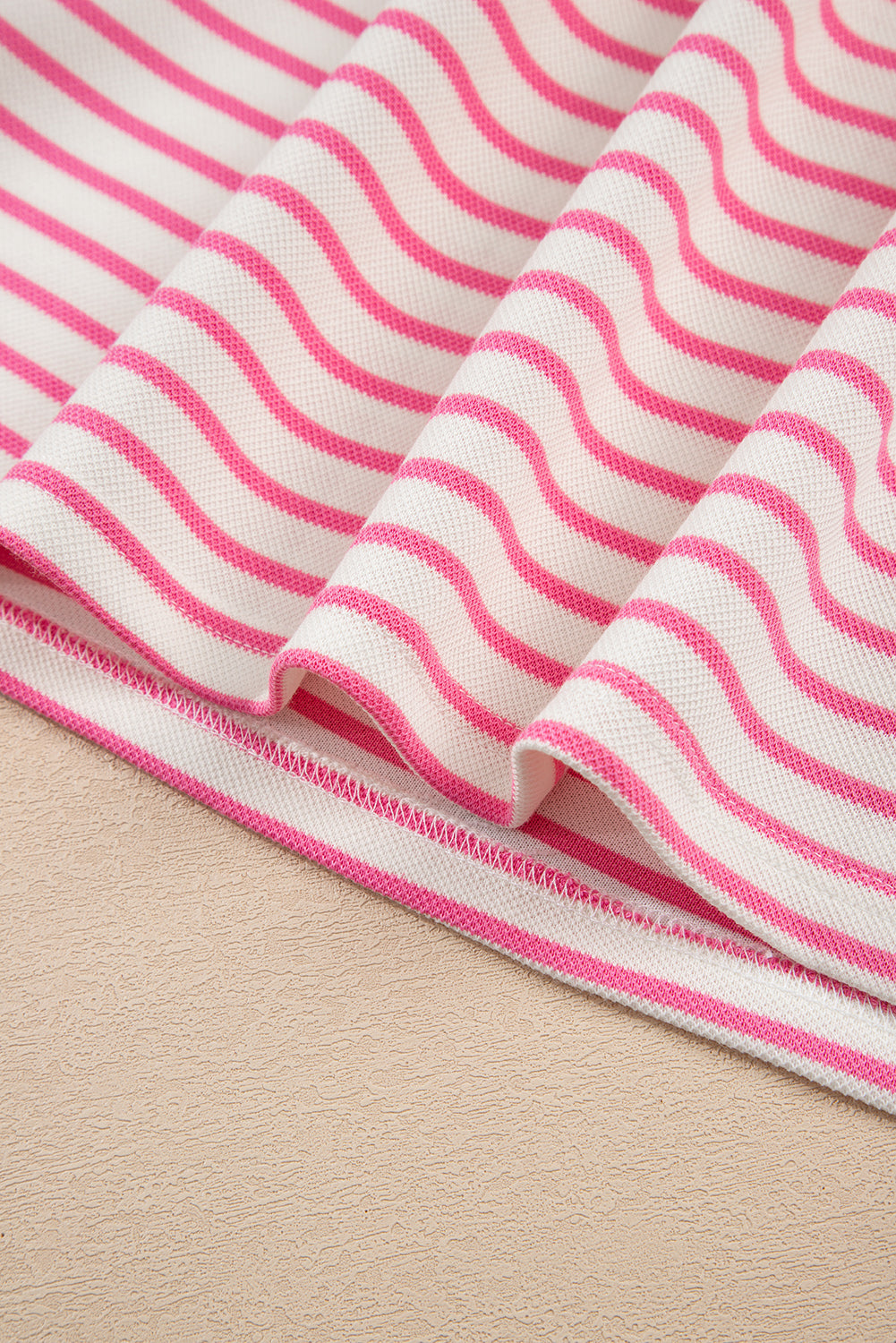 Pink Stripe Collared V Neck Drop Shoulder Pullover and Skort 2pcs Outfit