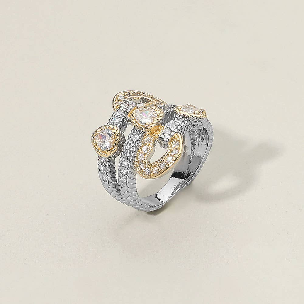 Stone Accent Sculptural Two Tone Band Statement Ring