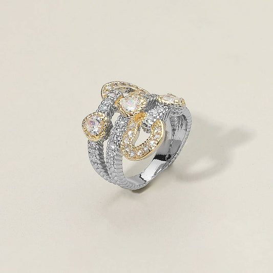 Stone Accent Sculptural Two Tone Band Statement Ring