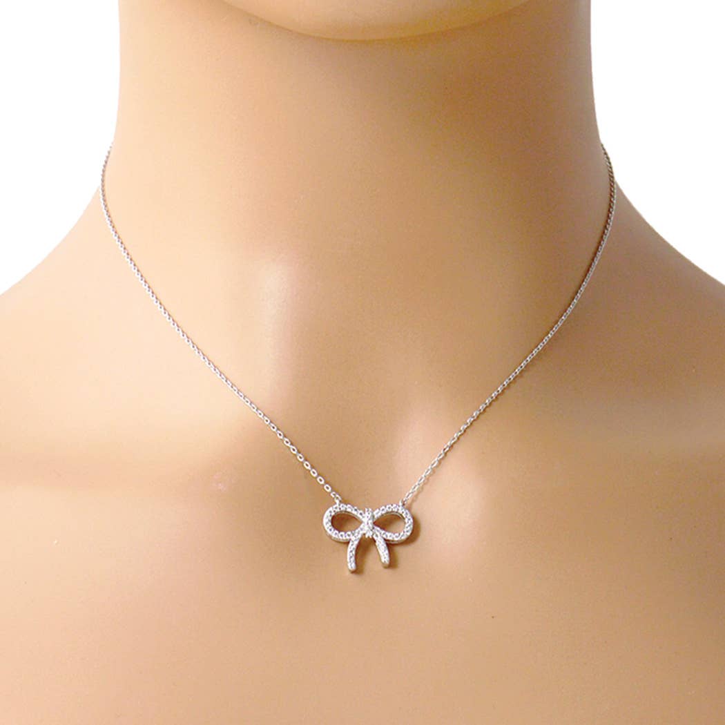 Gold-Dipped Bow Rhinestone Necklace