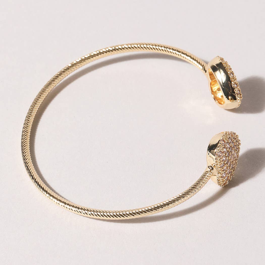 2 Heart Pave Gold Wire Bangle Bracelet