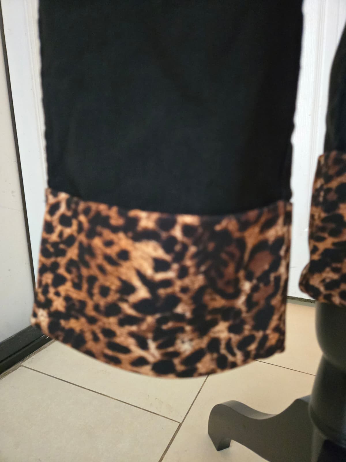 Black Pants with Leopard‑Print Cuffs – Shein Size Large