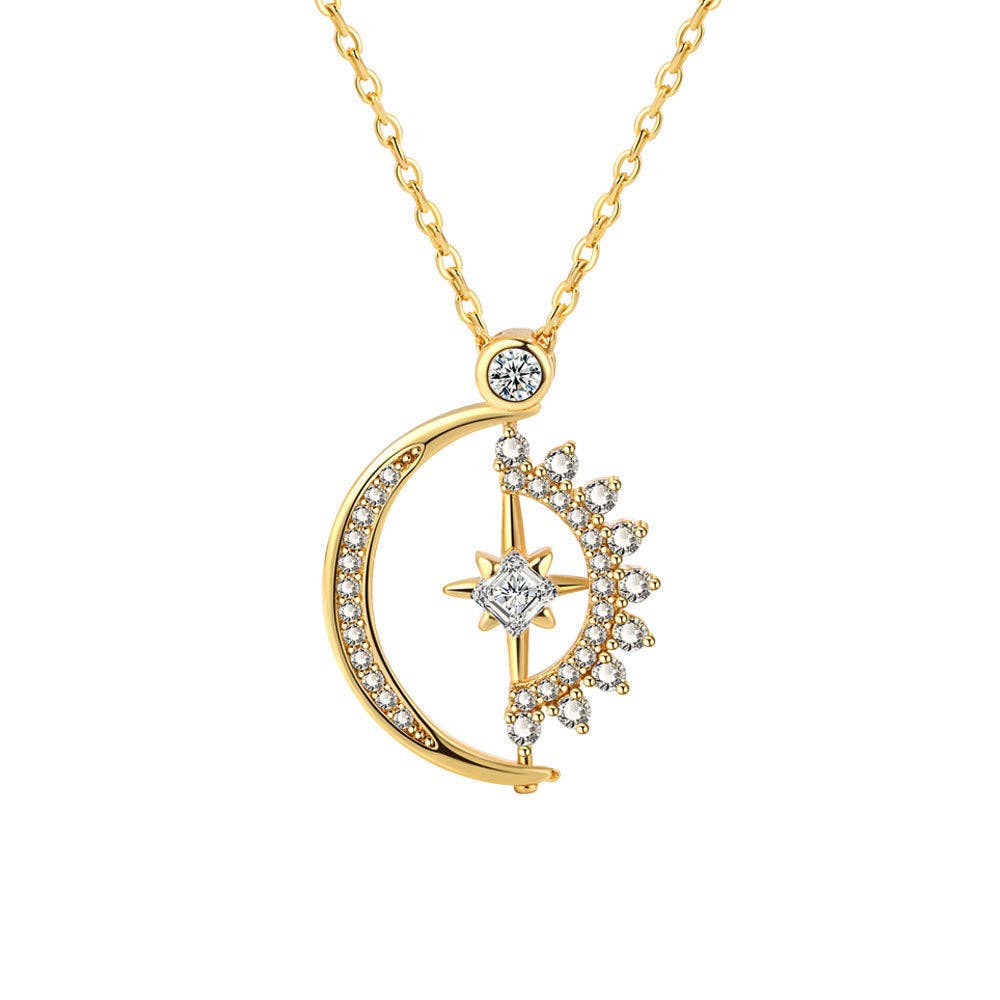 Sun Moon Star Fidget Spinner Charm Necklace in Solid Copper