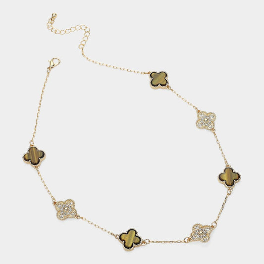 Stone Paved Natural Stone Quatrefoil Station Necklace
