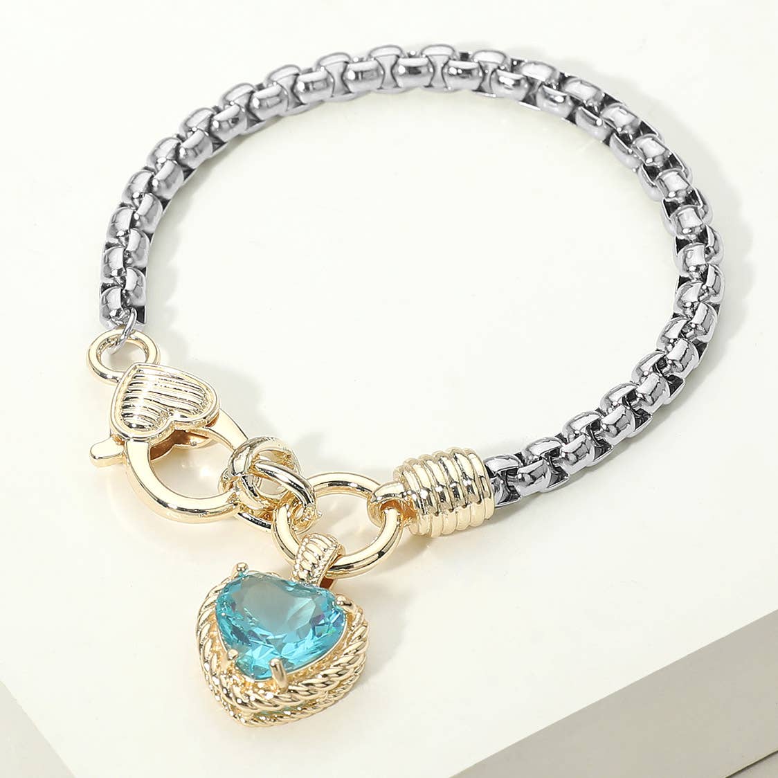 Two Tone Stone Heart Charm Bracelet