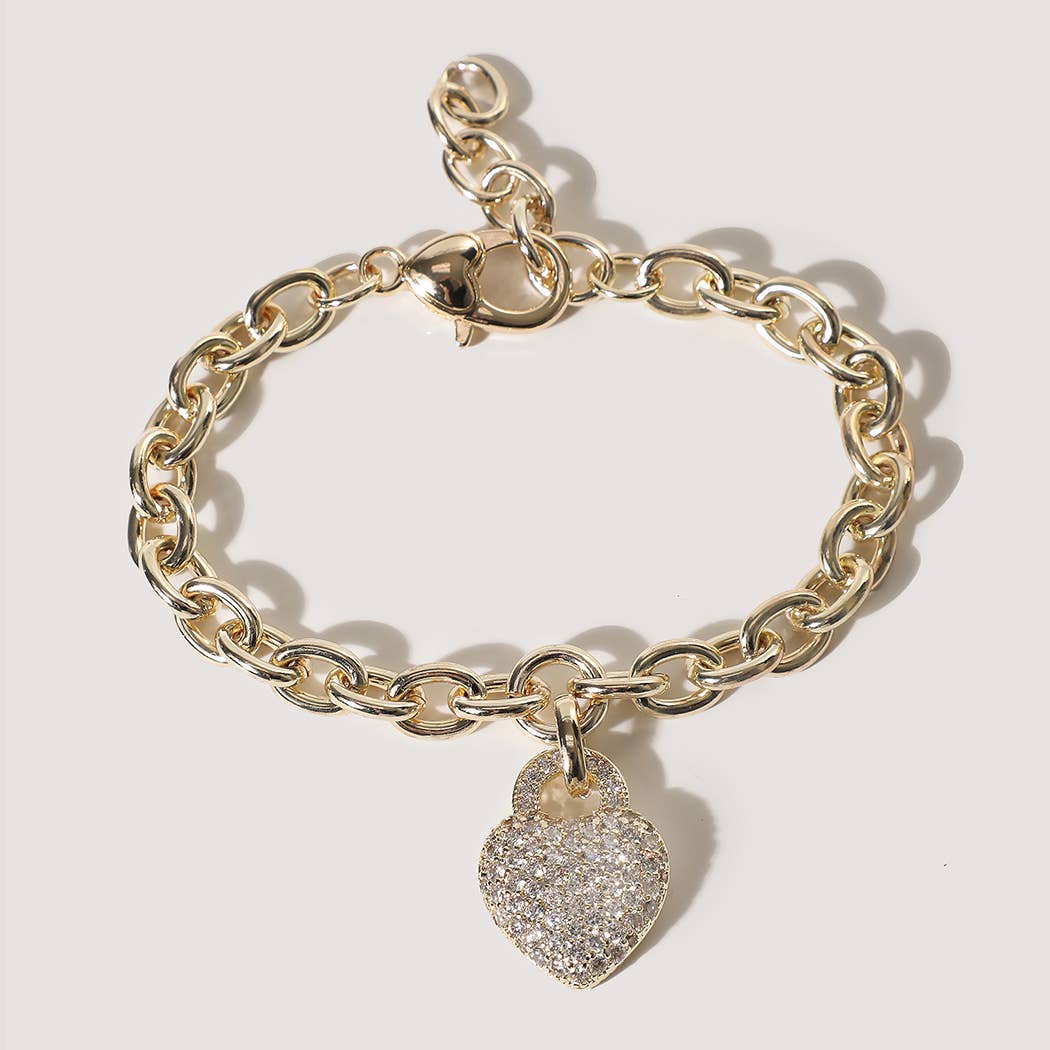 Heart Charm Pave Chain Bracelet