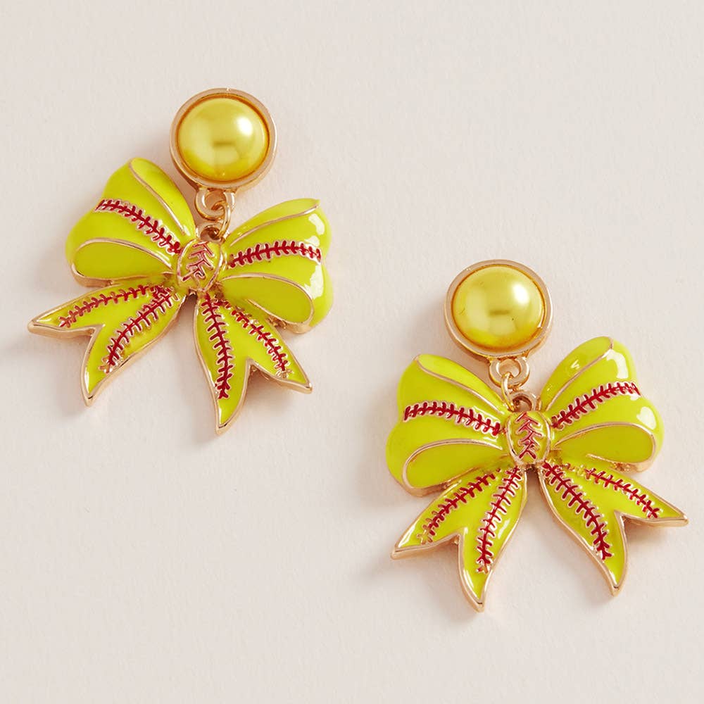 Softball Bow Drop Earrings