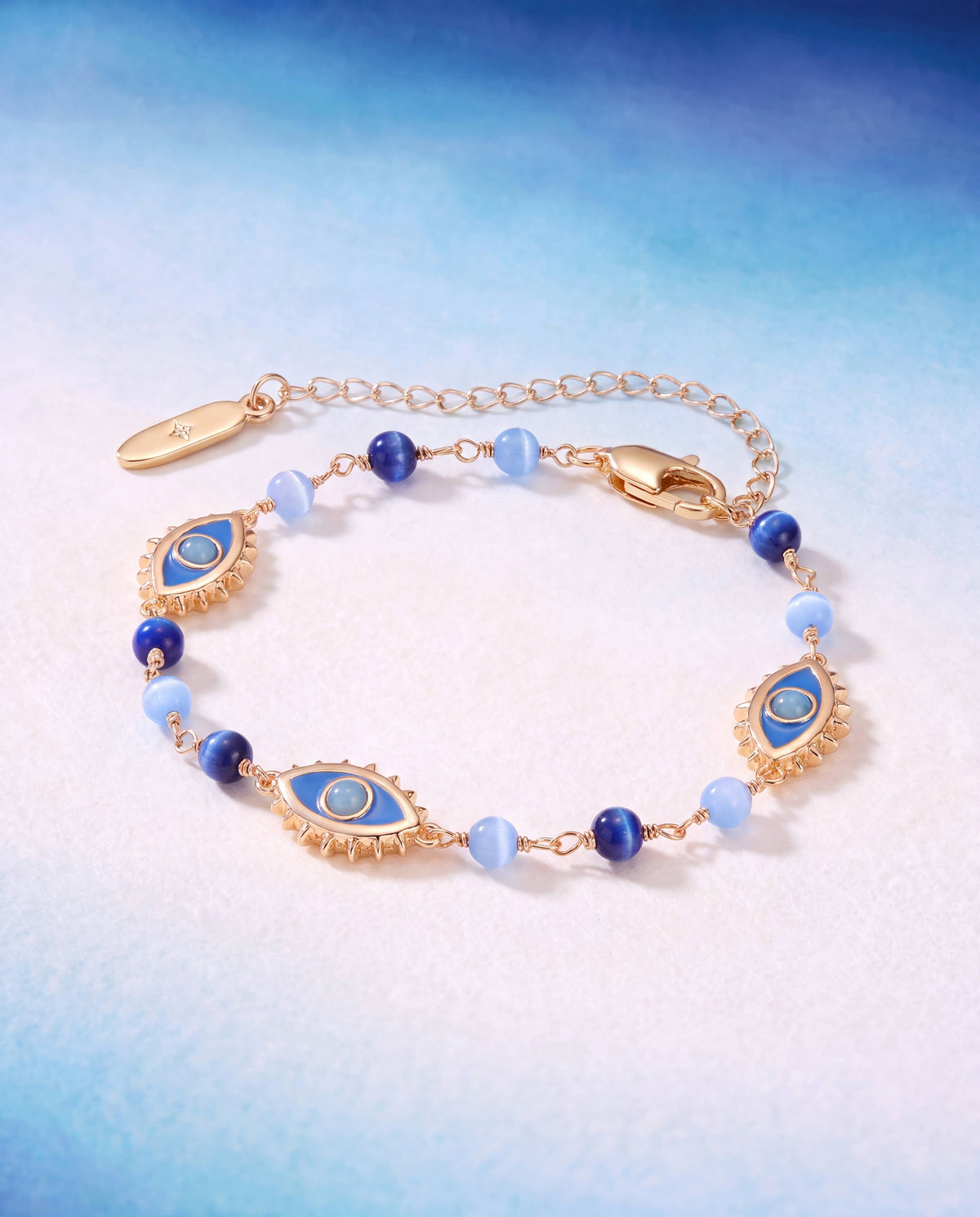 Blue Aventurine Evil Eye Linear Bracelet