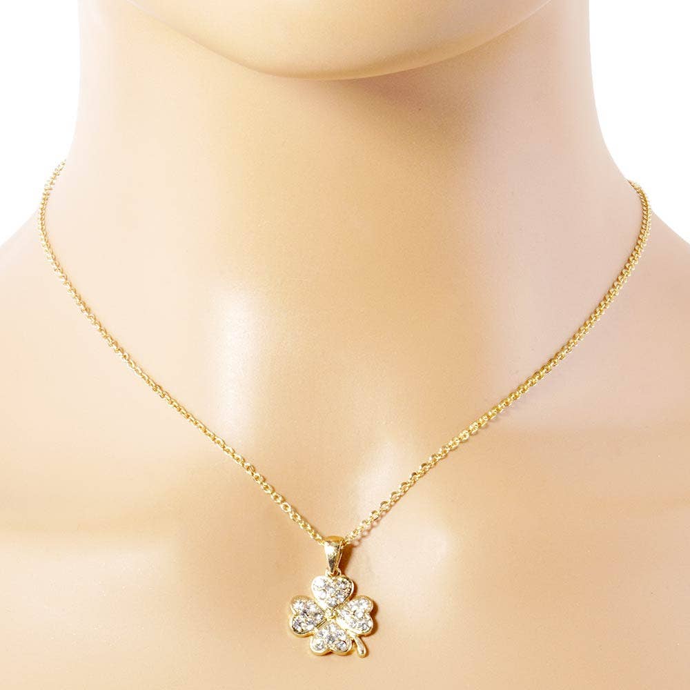 Stone Paved Mini Clover Pendant Necklace
