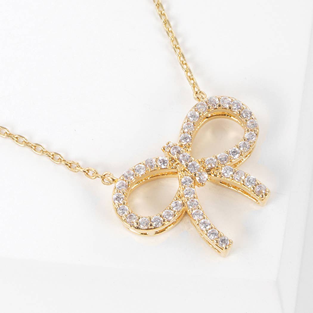 Gold-Dipped Bow Rhinestone Necklace