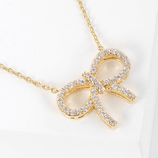 Gold-Dipped Bow Rhinestone Necklace