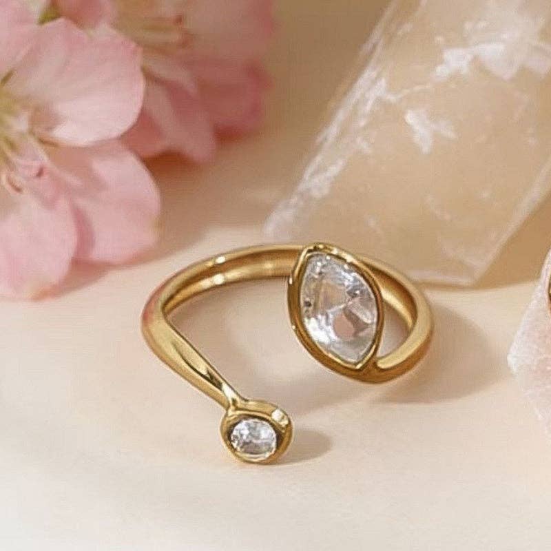 Gold Round Marquise Stacking Open Ring in Stainless Steel