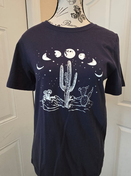 Women's Desert Moon & Cactus Graphic T-Shirt – Size Medium