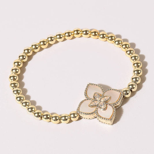 White Clover Mop Pave Beaded Bracelet